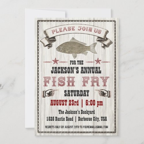 Vintage Fish Fry on Wood Invitation