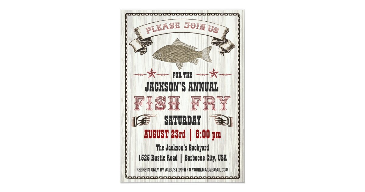 Vintage Fish Fry on Wood Invitation Zazzle