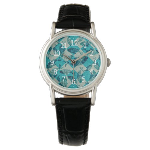 Vintage Fish Harlequin Grunge Background  Watch