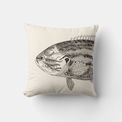 Vintage Fish Illustration Head and Tail Throw Pillow