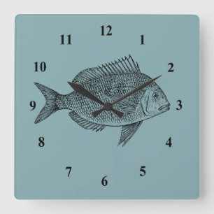 Vintage fish illustration square wall clock