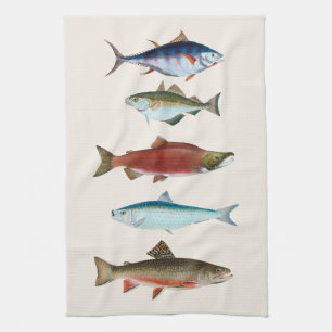 Vintage Fish Illustrations Kitchen Towel