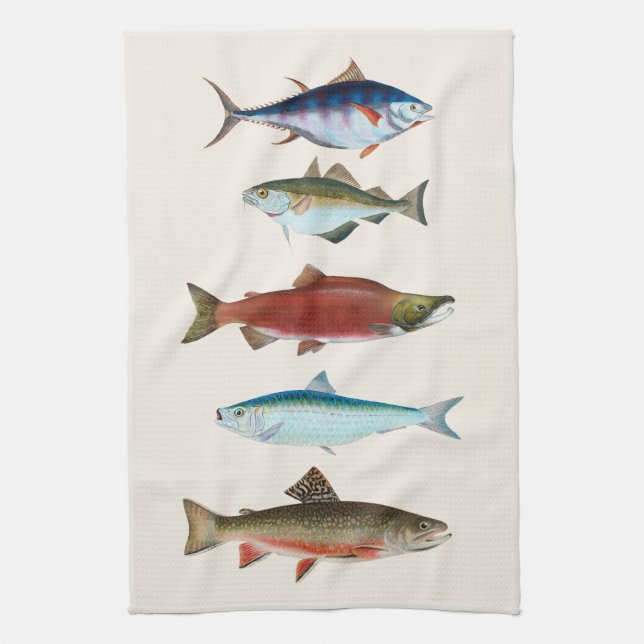 Vintage Fish Illustrations Kitchen Towel (Vertical)