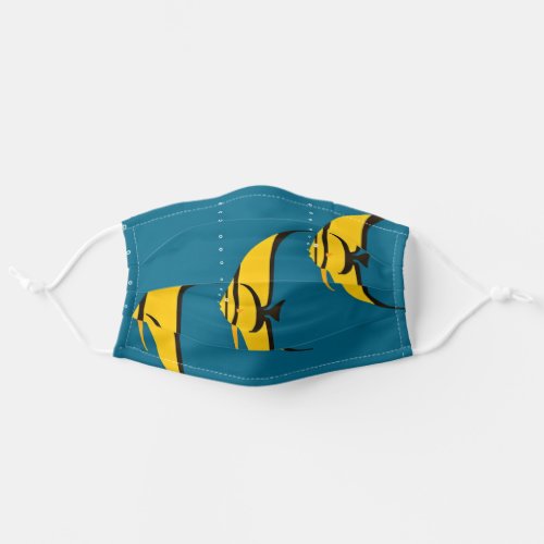 Vintage Fish in the Sea Blue Yellow Illustration Adult Cloth Face Mask