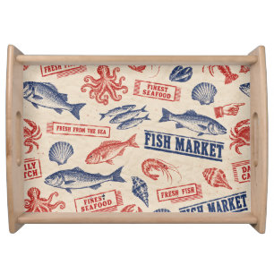 Vintage Fish Market Seafood Serving Tray