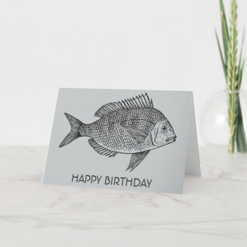 Vintage fish nautical marine art birthday card
