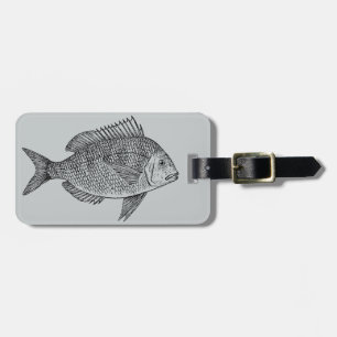 Vintage fish nautical marine art illustration luggage tag