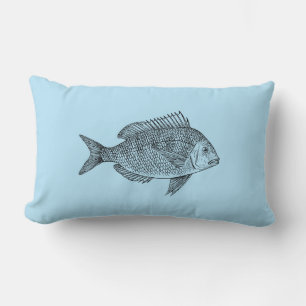Vintage fish nautical marine art illustration lumbar pillow