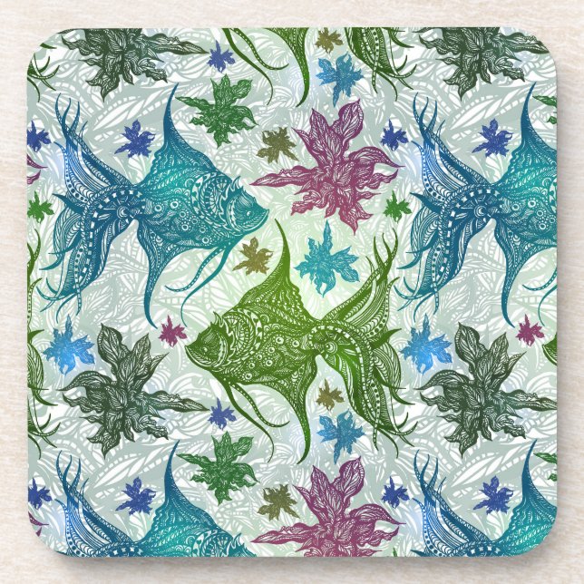 Vintage Fish Pattern Beverage Coaster (Front)