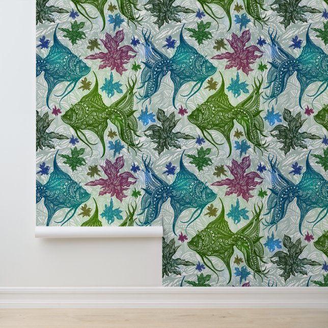 Vintage Fish Pattern Wallpaper (Application)