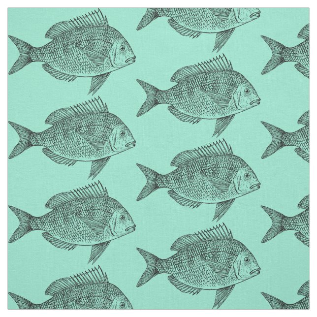 Vintage fish science art illustration fabric (Swatch)