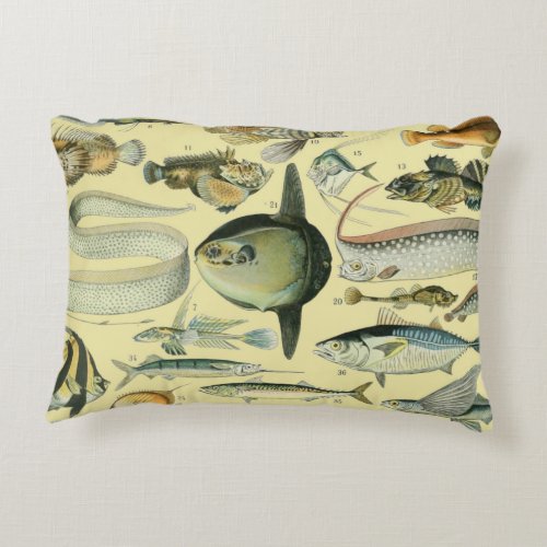 Vintage Fish Scientific Fishing Art Accent Pillow