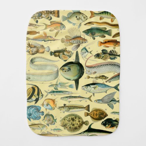 Vintage Fish Scientific Fishing Art Baby Burp Cloth