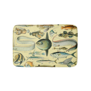 Vintage Fish Scientific Fishing Art Bath Mat