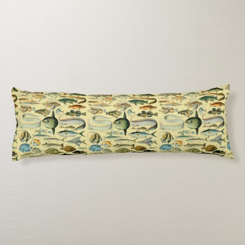 Vintage Fish Scientific Fishing Art Body Pillow