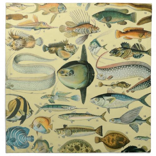 Vintage Fish Scientific Fishing Art Cloth Napkin