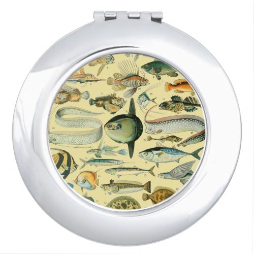 Vintage Fish Scientific Fishing Art Compact Mirror