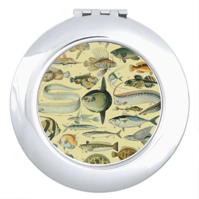 Vintage Fish Scientific Fishing Art Compact Mirror (Front)