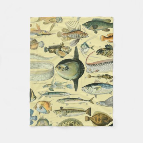 Vintage Fish Scientific Fishing Art Fleece Blanket