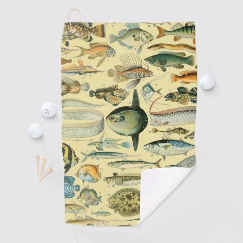 Vintage Fish Scientific Fishing Art Golf Towel