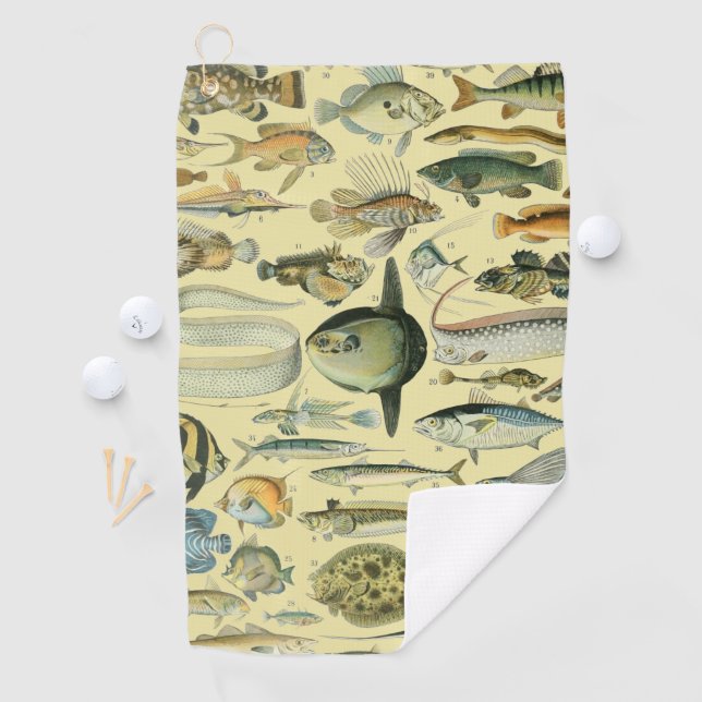 Vintage Fish Scientific Fishing Art Golf Towel (InSitu)