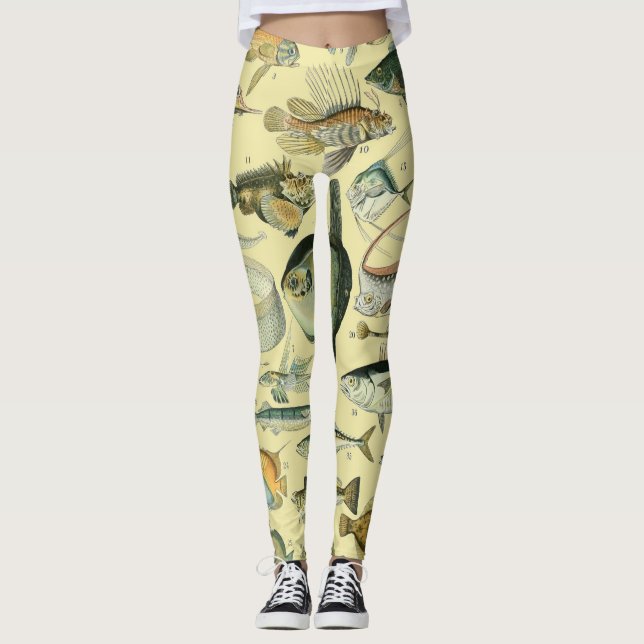 Vintage Fish Scientific Fishing Art Leggings (Front)