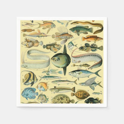 Vintage Fish Scientific Fishing Art Napkins