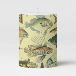 Vintage Fish Scientific Fishing Art Pillar Candle