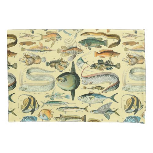 Vintage Fish Scientific Fishing Art Pillow Case