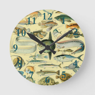 Vintage Fish Scientific Fishing Art Round Clock