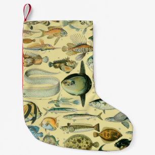 Vintage Fish Scientific Fishing Art Small Christmas Stocking