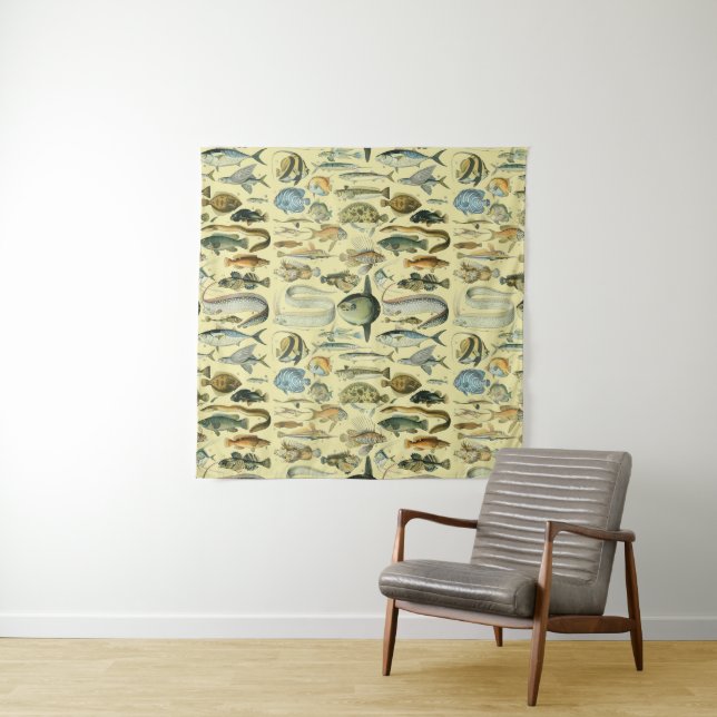 Vintage Fish Scientific Fishing Art Tapestry (In Situ)