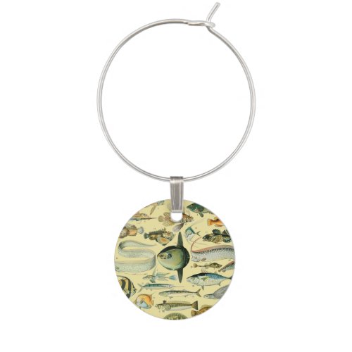 Vintage Fish Scientific Fishing Art Wine Charm