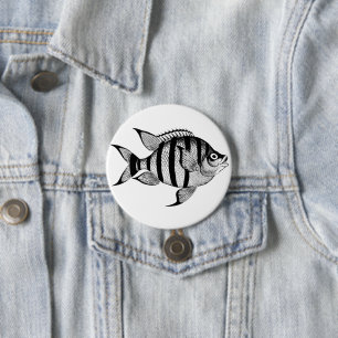 Vintage fish sealife ocean animals illustration Button