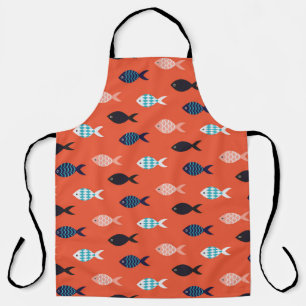 vintage fish seamless pattern. Shoal of fish in ro Apron