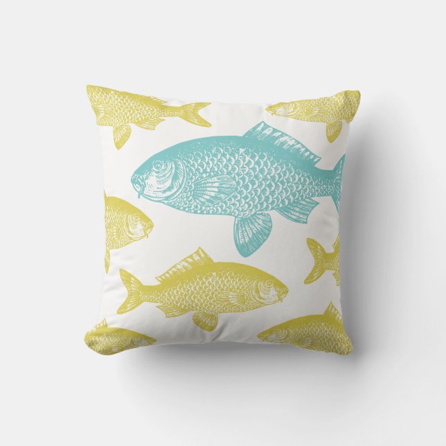 Vintage Fish Throw Pillow (Front)