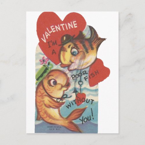 Vintage Fish Valentine Holiday Postcard