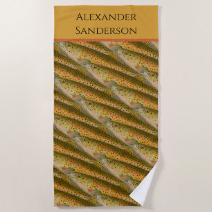 Vintage fish watercolor trout pattern beach towel