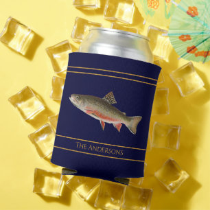 Vintage fish watercolor trout pattern can cooler
