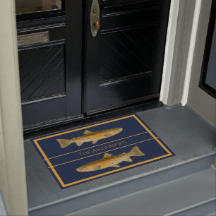 Vintage fish watercolor trout pattern doormat