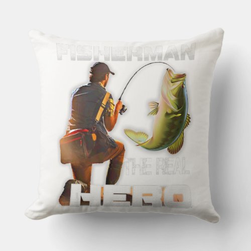 Vintage Fisherman The Real Hero Gift Father Bro Throw Pillow