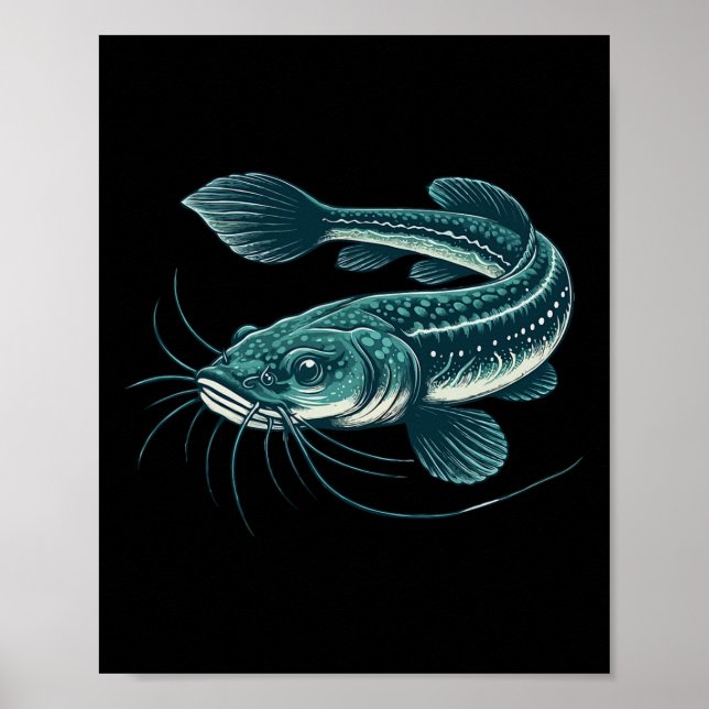 Vintage Fishing Artwork Walking Catfish  Poster (Front)