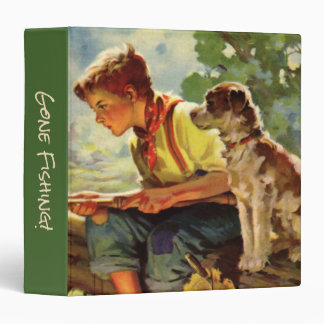 Vintage Fishing, Boy with His Puppy and Worms 3 Ring Binder