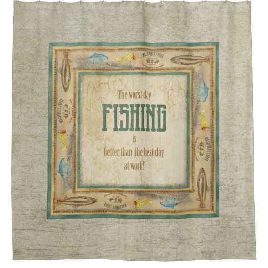 Vintage Fishing Cabin Lake Decor Fish Lures Shower Curtain