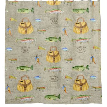 Vintage Fishing Cabin Large Mouth Bass Trout Fish Shower Curtain by AudreyJeanne at Zazzle