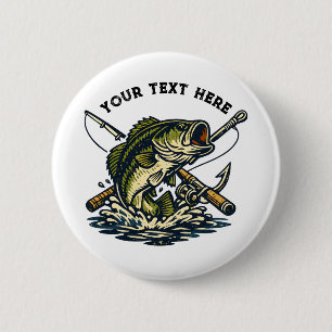 Vintage Fishing Club Bass Fish Retro Emblem Button