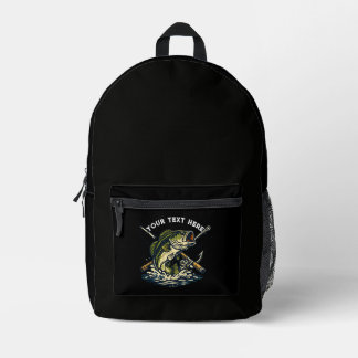 Vintage Fishing Club Bass Fish Retro Emblem Printed Backpack