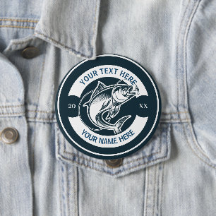 Vintage Fishing Club Custom Name Monogram Button