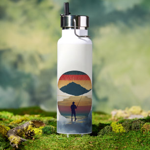 Vintage Fishing Dad Retro Sunset Fisherman Father Water Bottle