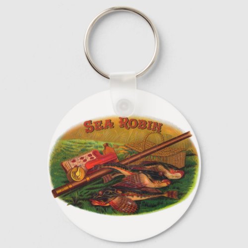 Vintage Fishing Gear Cigar Label Art Sea Robin Keychain